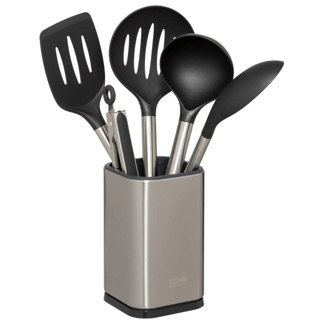 5 ustensiles de cuisine avec pot de rangement en inox