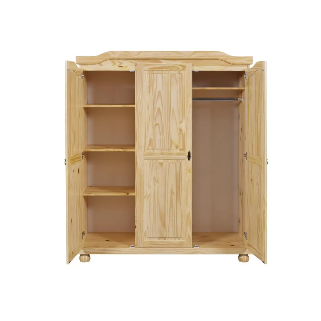 Armoire 4 étagères et Penderie style Campagne en Pin Massif HICTO