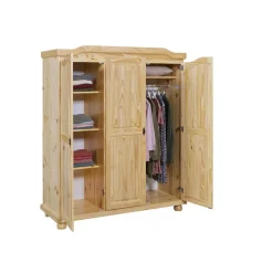 Armoire 4 étagères et Penderie style Campagne en Pin Massif HICTO