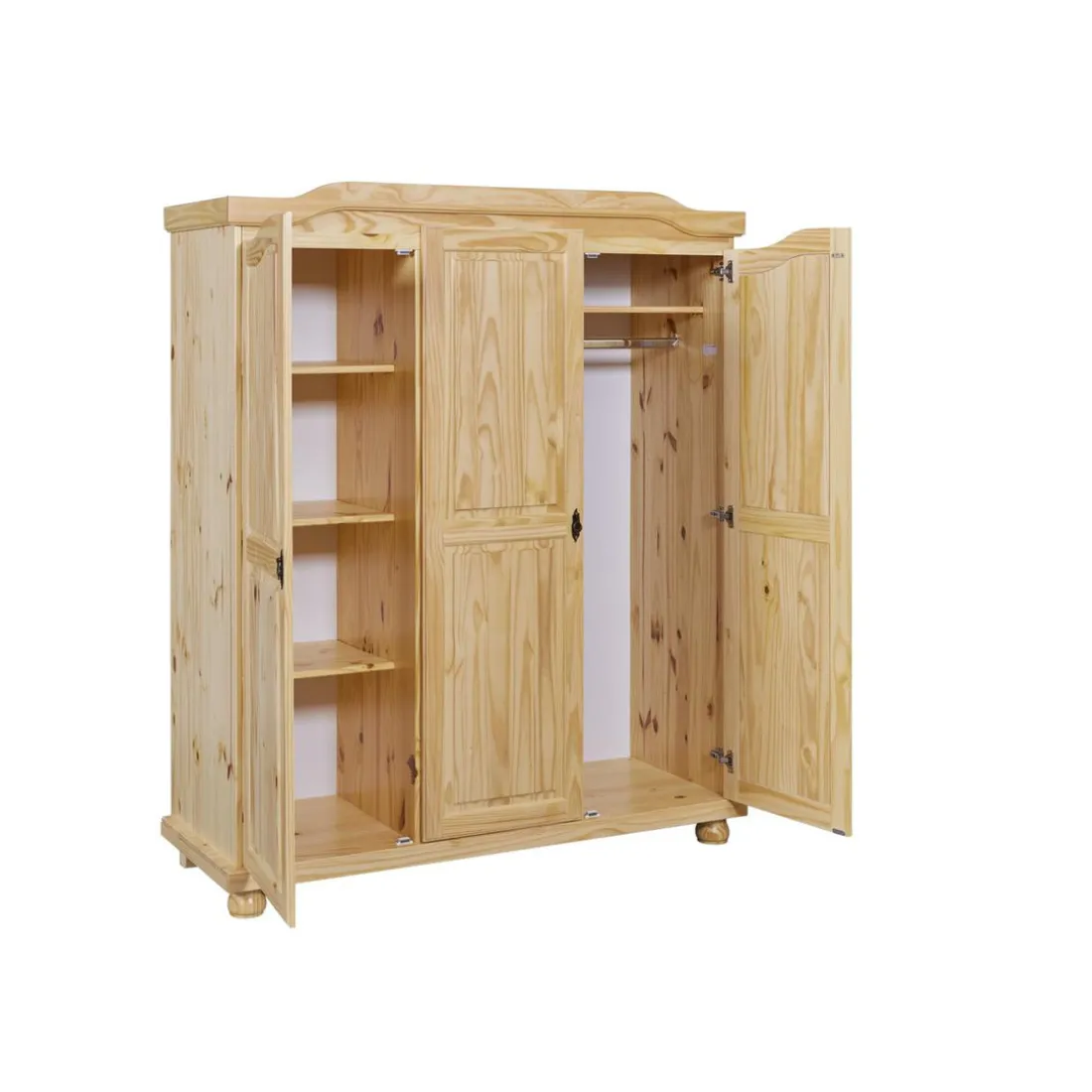 Armoire 4 étagères et Penderie style Campagne en Pin Massif HICTO