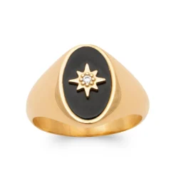 Bague homme Maison de la Bijouterie YU0600W Plaqué or Agate