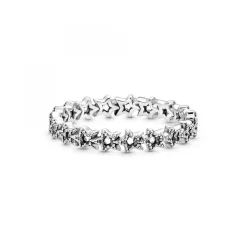 Bague Pandora Moments Couronne d'Étoiles noires Asymétriques - Argent
