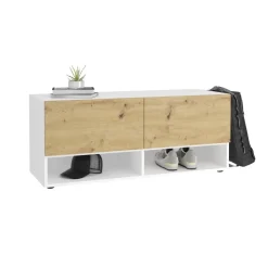 Banc à chaussures 2 portes BELM 9 blanc et naturel