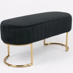 Banquette élégante matelassée Philomena pieds métal doré et Velours Noir