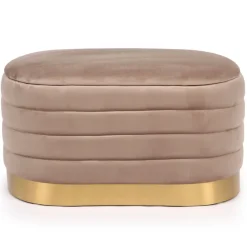 Banquette-coffre moderne matelassée avec base dorée Philae Velours Taupe