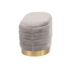 Banquette-coffre moderne matelassée avec base dorée Philae Velours Gris clair