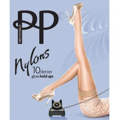 Bas 10D beige en nylon avec dentelles