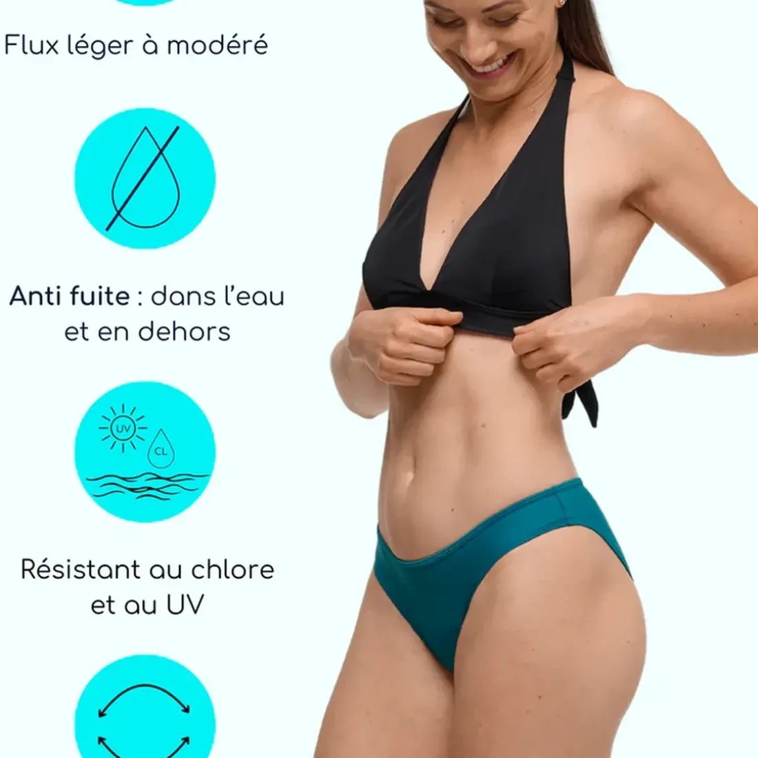 Bas de Maillot de bain Menstruel - Vert - Flux Moyen - Eva en nylon