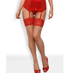 Bas voile et dentelle rouge