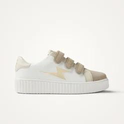 Baskets éclair Michaella blanc et beige à scratchs