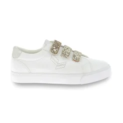 Baskets femme velcro TIPPY blanc-or