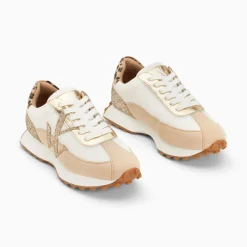 Baskets monogramme Faustine ivoire et beige à semelle running