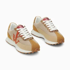 Baskets monogramme Mona beige et orange à semelle running