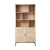Bibliothèque 6 Cases et 2 Portes en Rotin Naturel en bois Beige