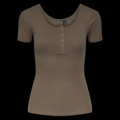 Blouse manches courtes col rond marron