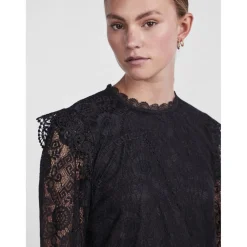 Blouse manches longues col rond noir en nylon