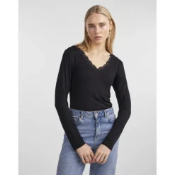Blouse manches longues col en v noir Fawn