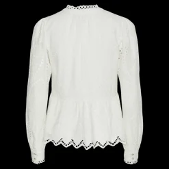 Blouse manches longues détail péplum blanc en coton