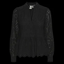 Blouse manches longues détail péplum noir en coton