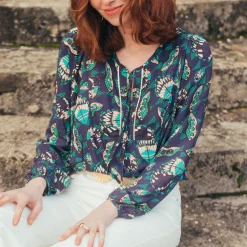Blouse manches longues Pipa Réédition bleu en viscose