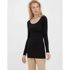 Blouse Regular Fit Col en U Manches longues Extra long noir