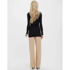 Blouse Regular Fit Col en U Manches longues Extra long noir