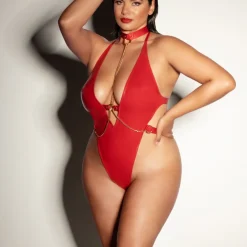 Body avec chaînes dorés - Rouge