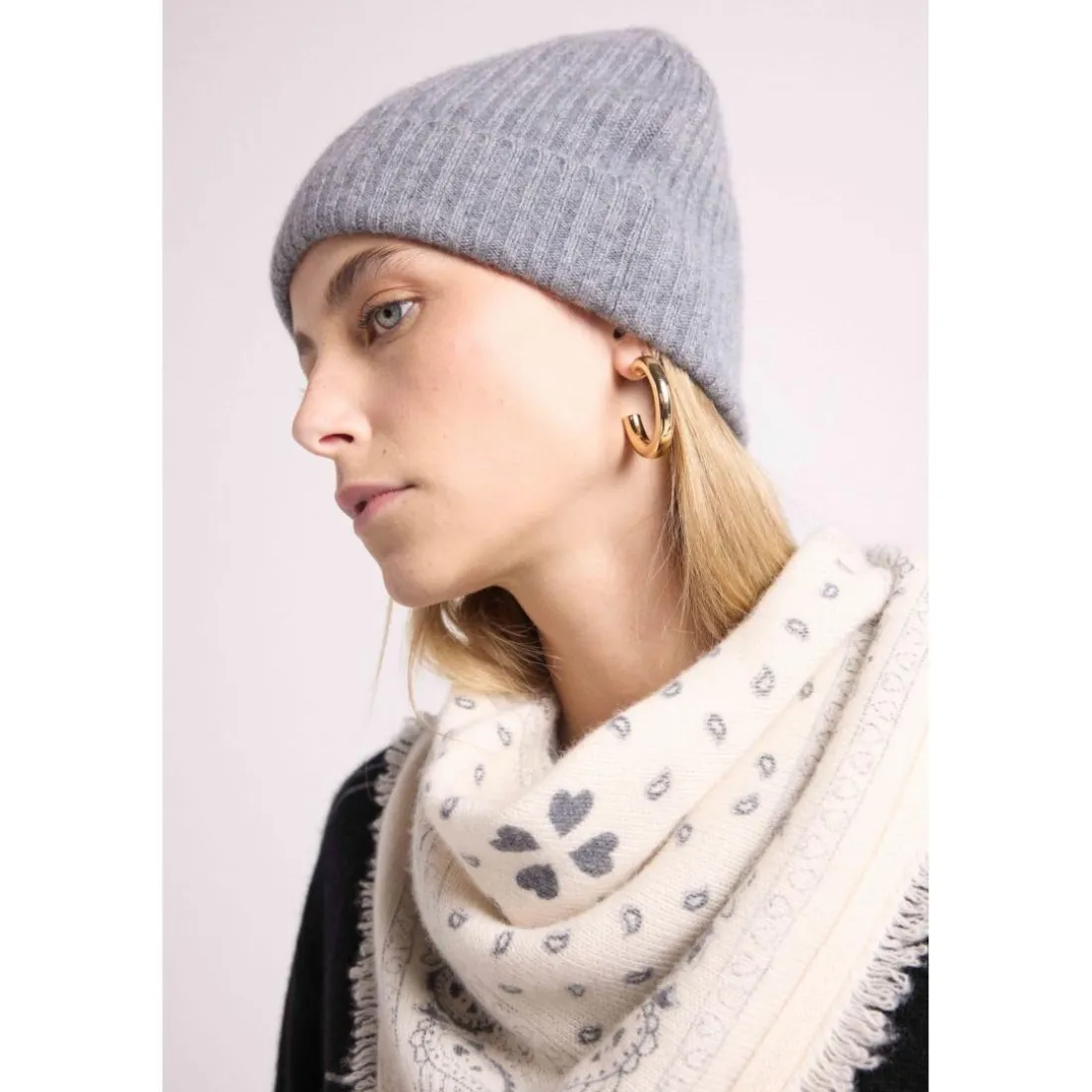 Bonnet unisexe MH-007 en cachemire gris fonce