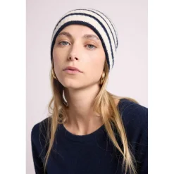 Bonnet unisexe SAILOR en cachemire blanc et bleu marine