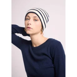 Bonnet unisexe SAILOR en cachemire blanc et bleu marine