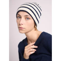 Bonnet unisexe SAILOR en cachemire blanc et bleu marine