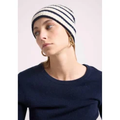 Bonnet unisexe SAILOR en cachemire blanc et bleu marine