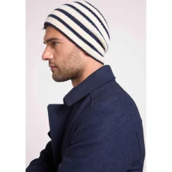 Bonnet unisexe SAILOR en cachemire blanc et bleu marine