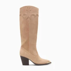 Bottes santiags beige à talon beige