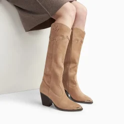 Bottes santiags beige à talon beige