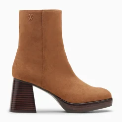 Bottines Marina camel à plateforme et talon bois