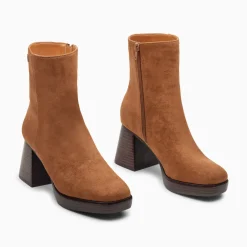 Bottines Marina camel à plateforme et talon bois
