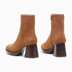 Bottines Marina camel à plateforme et talon bois
