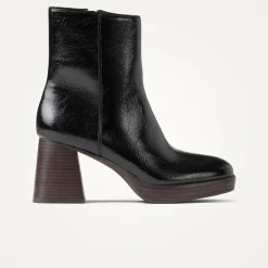 Bottines noires à plateforme et talon bois