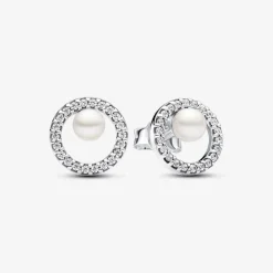 Boucles d'oreilles femme argent sterling avec perle et zircone Pandora Timeless