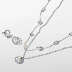 Boucles d'oreilles femme argent sterling avec perle et zircone Pandora Timeless