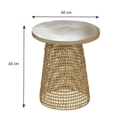 Bout de canapé avec plateau en bambou beige et pied rotin