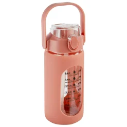 Bouteille en verre et silicone avec paille et housse 1L rose