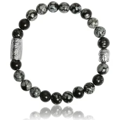 Bracelet Lauren Steven Design ML046 - Bracelet En Pierre Naturelle Obsidienne Flocon de Neige Lauren Steven