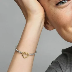 Bracelet Maille Serpent avec Fermoir Cœur en Métal doré à l'or rose fin 585/1000 Pandora Moments