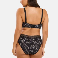 Brassière sans armatures Coline Imprimé Feuilles Foncées noir
