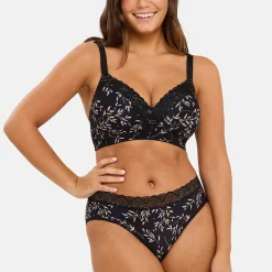 Brassière sans armatures Coline Imprimé Feuilles Foncées noir