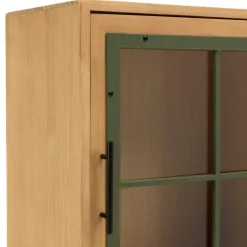 Buffet 1 porte vitrée encadrement vert pin et métal noir HELENA
