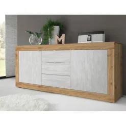 Buffet 2 portes 3 tiroirs chene blanc