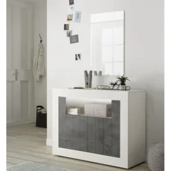 Buffet 2 portes battantes URBINO blanc laqué et oxyde